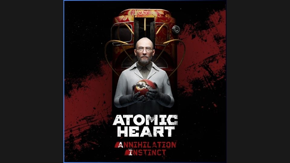 Atomic Heart: Annihilation Instinct – scientist character holding a red orb in a dark, intense atmosphere.